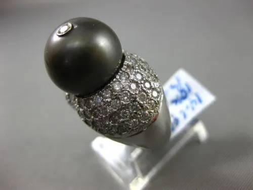 ESTATE LARGE 1.84CT DIAMOND & TAHITIAN PEARL 18K WHITE GOLD ETOILE COCKTAIL RING