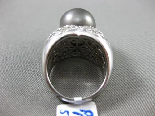ESTATE LARGE 1.84CT DIAMOND & TAHITIAN PEARL 18K WHITE GOLD ETOILE COCKTAIL RING