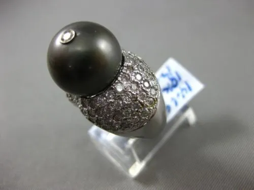 ESTATE LARGE 1.84CT DIAMOND & TAHITIAN PEARL 18K WHITE GOLD ETOILE COCKTAIL RING
