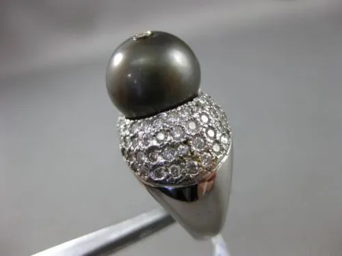 ESTATE LARGE 1.84CT DIAMOND & TAHITIAN PEARL 18K WHITE GOLD ETOILE COCKTAIL RING