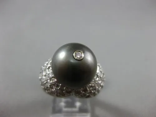 ESTATE LARGE 1.84CT DIAMOND & TAHITIAN PEARL 18K WHITE GOLD ETOILE COCKTAIL RING