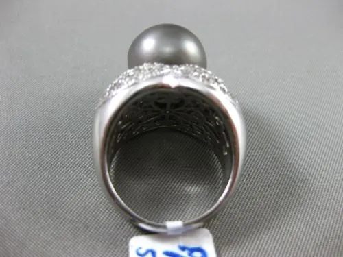 ESTATE LARGE 1.84CT DIAMOND & TAHITIAN PEARL 18K WHITE GOLD ETOILE COCKTAIL RING