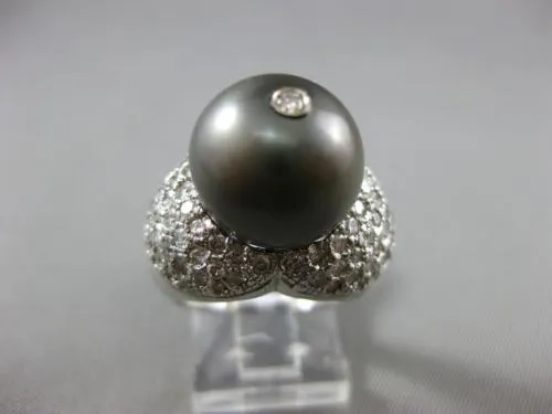 ESTATE LARGE 1.84CT DIAMOND & TAHITIAN PEARL 18K WHITE GOLD ETOILE COCKTAIL RING