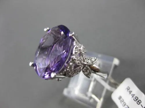 ESTATE LARGE 7.73CTW DIAMOND & AAA AMETHYST 14KT WHITE 3D FLORAL COCKTAIL RING