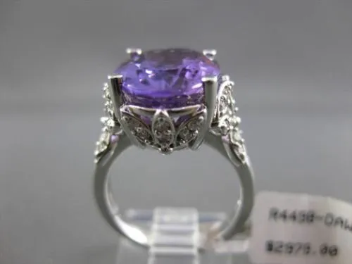 ESTATE LARGE 7.73CTW DIAMOND & AAA AMETHYST 14KT WHITE 3D FLORAL COCKTAIL RING