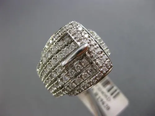 ESTATE LARGE .85CT ROUND DIAMOND 14KT WHITE GOLD 3D MULTI ROW BELT COCKTAIL RING