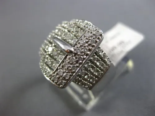 ESTATE LARGE .85CT ROUND DIAMOND 14KT WHITE GOLD 3D MULTI ROW BELT COCKTAIL RING