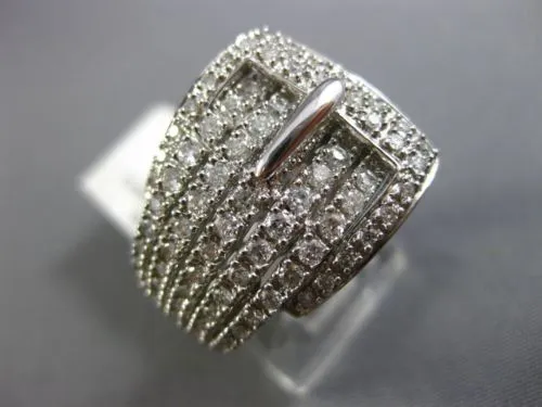 ESTATE LARGE .85CT ROUND DIAMOND 14KT WHITE GOLD 3D MULTI ROW BELT COCKTAIL RING