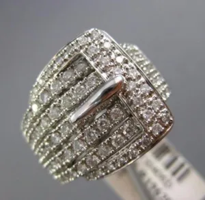 ESTATE LARGE .85CT ROUND DIAMOND 14KT WHITE GOLD 3D MULTI ROW BELT COCKTAIL RING