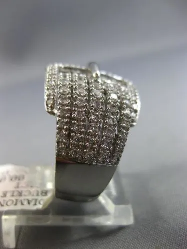 ESTATE LARGE .85CT ROUND DIAMOND 14KT WHITE GOLD 3D MULTI ROW BELT COCKTAIL RING