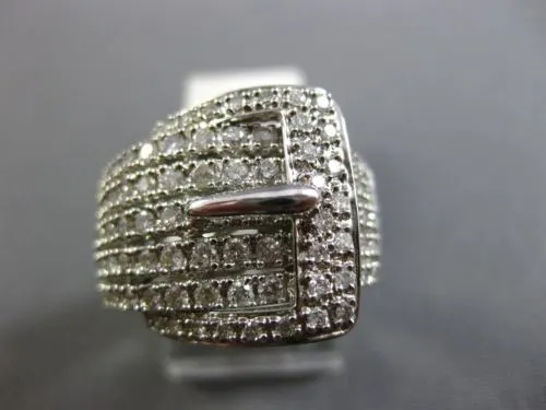 ESTATE LARGE .85CT ROUND DIAMOND 14KT WHITE GOLD 3D MULTI ROW BELT COCKTAIL RING