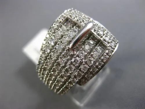 ESTATE LARGE .85CT ROUND DIAMOND 14KT WHITE GOLD 3D MULTI ROW BELT COCKTAIL RING