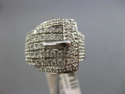 ESTATE LARGE .85CT ROUND DIAMOND 14KT WHITE GOLD 3D MULTI ROW BELT COCKTAIL RING
