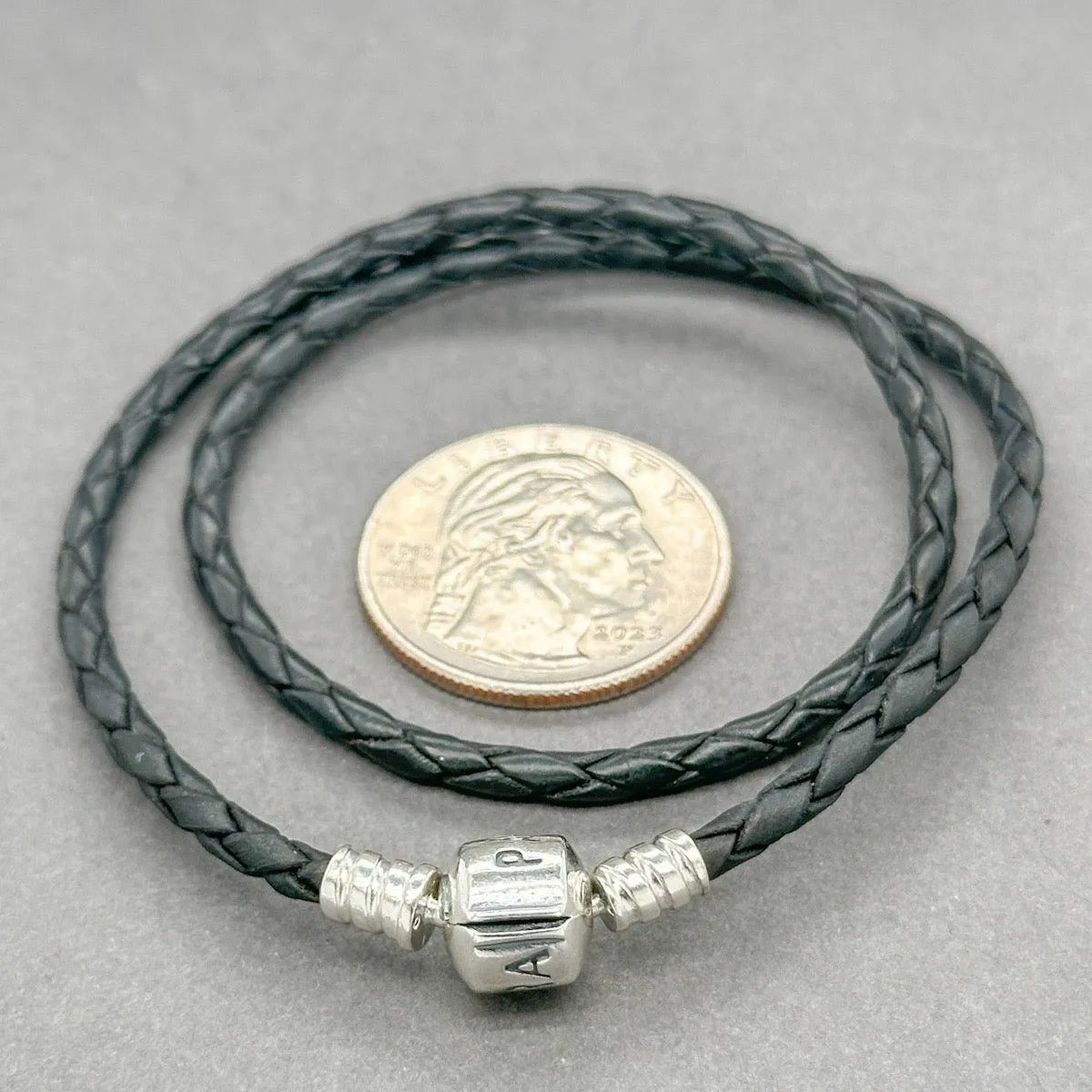 Estate Pandora SS Moments Double Black Leather Wrap Bracelet