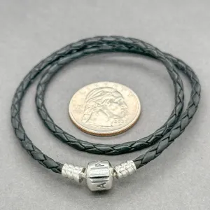 Estate Pandora SS Moments Double Black Leather Wrap Bracelet