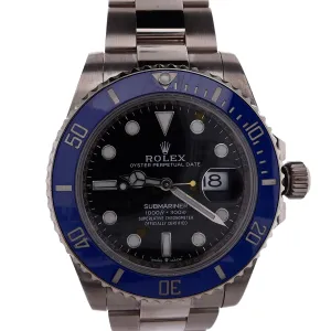 Estate Rolex 18 Karat White Gold Submariner Oyster Perpetual Date 41mm Black Dial Ceramic Blue Bezel Oyster Bracelet 126619LB With Box & Card C.2021