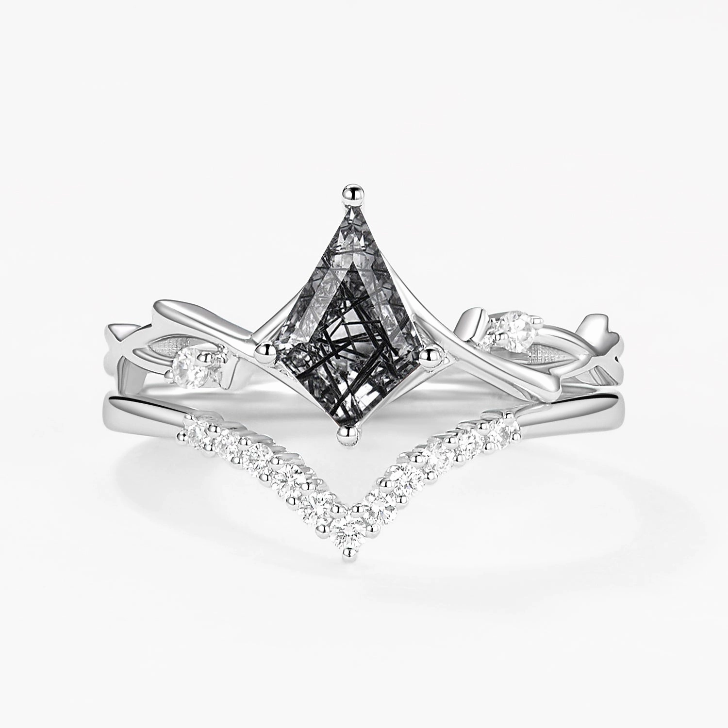 Sparkle Pop Chic Finish Branch Kite Cut Natural Moss Agate Minimalist Engagement Ring Sets 2pcs - Crest