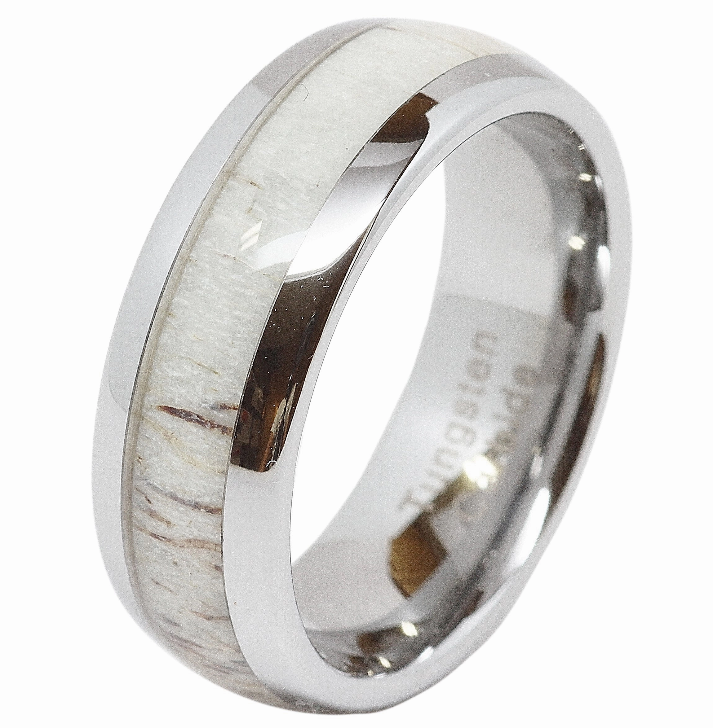 Low Profile Look Amazing Item Tungsten Ring for Men Women Wedding Band Deer Antler Inlaid Dome Shape Size 6-16