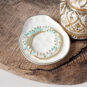 Small Gold tone and Glass beads bracelet stack of 3 bracelets - Pink Mint Multi Confidence booster