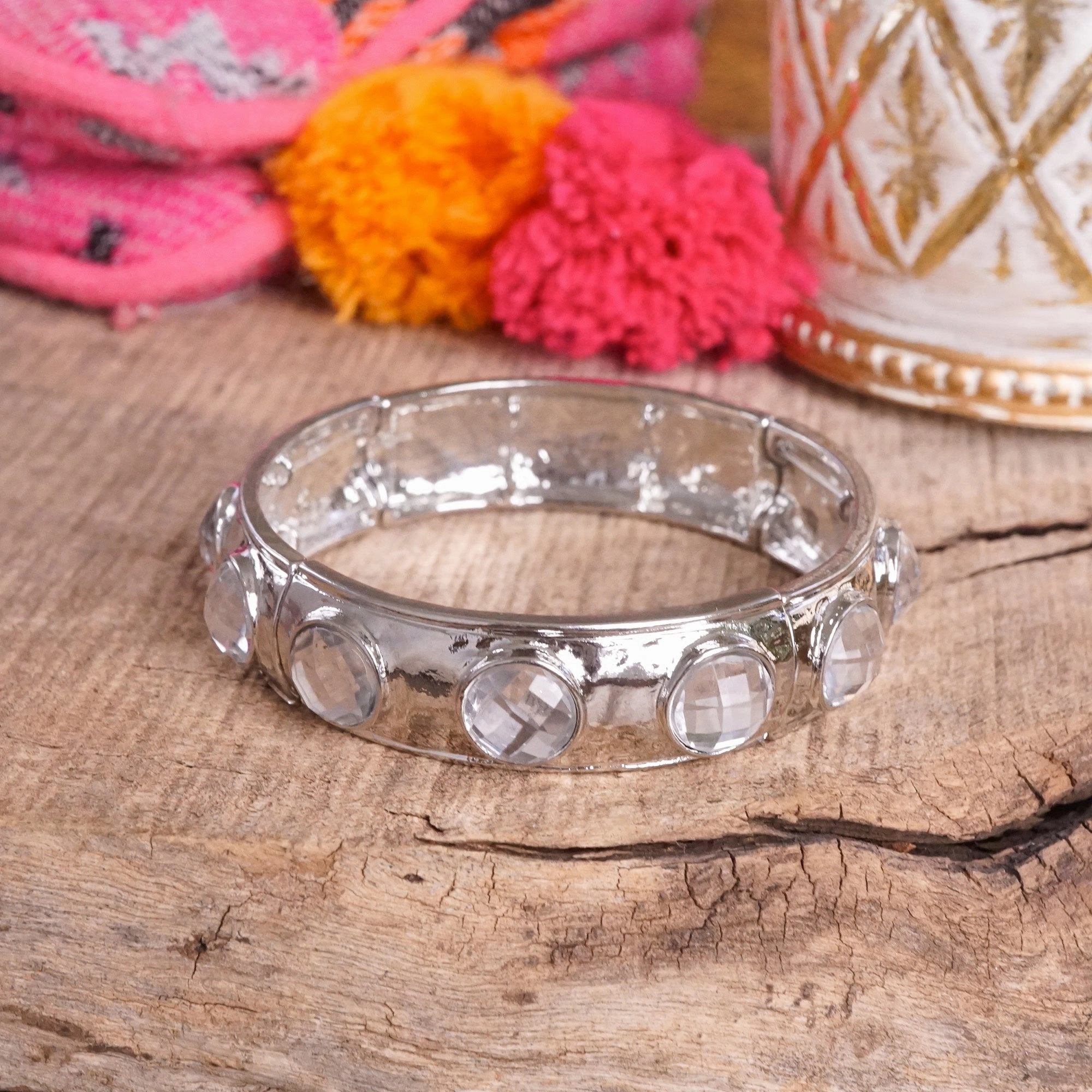 Meaningful Impact Eternity Statement Bangle Gold Silver Tone Pearls Crystals