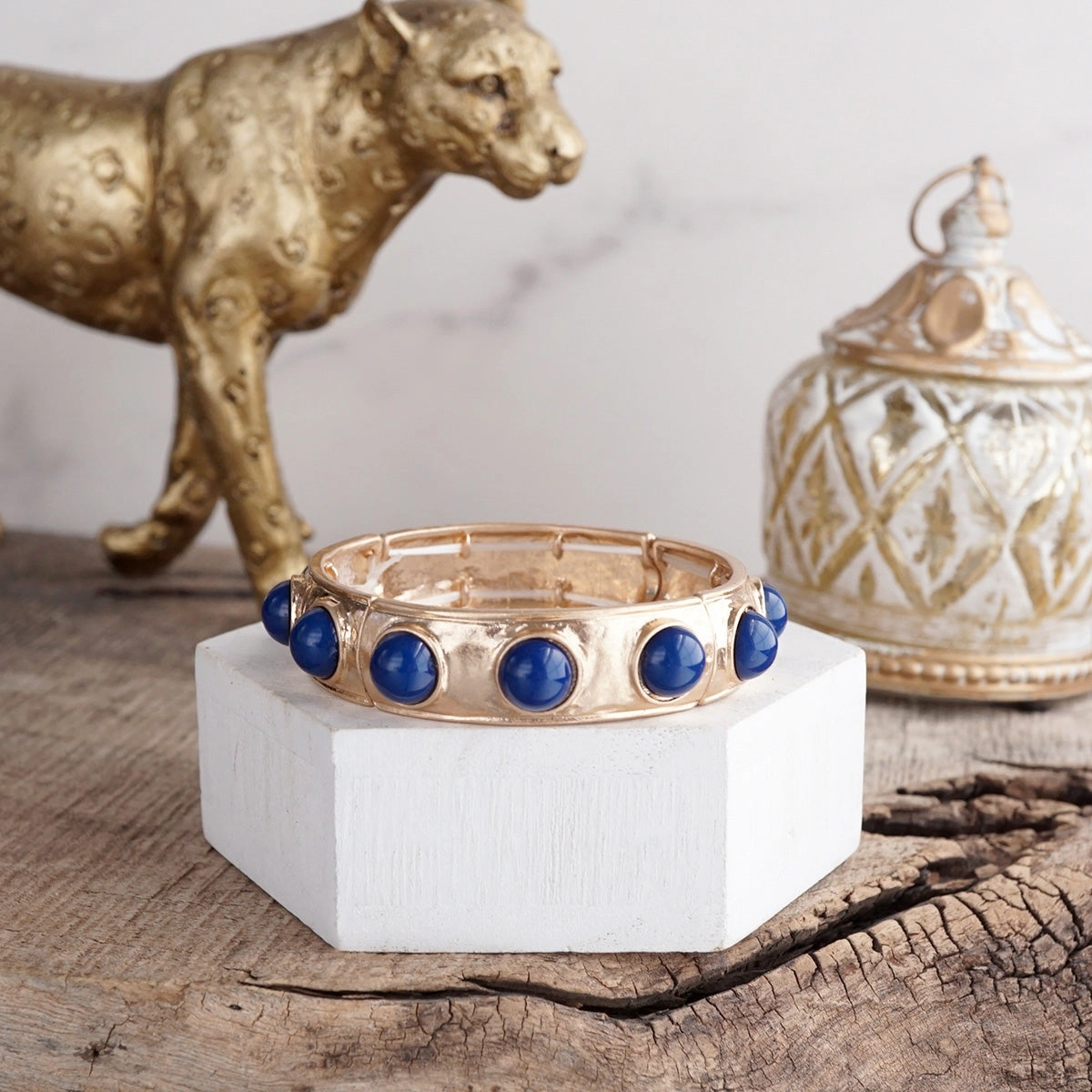 Eternity Statement Bangle Gold Tone Red Blue Brown Green Black Pearl Continuous Composites