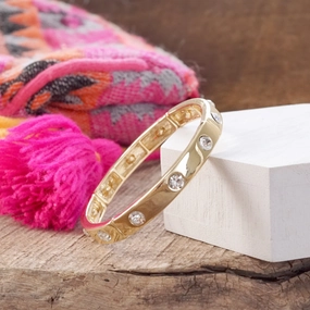 Exceptional Value Finest Craft Eternity Stretchy Stackable Bangle Gold Tone Clear Crystals