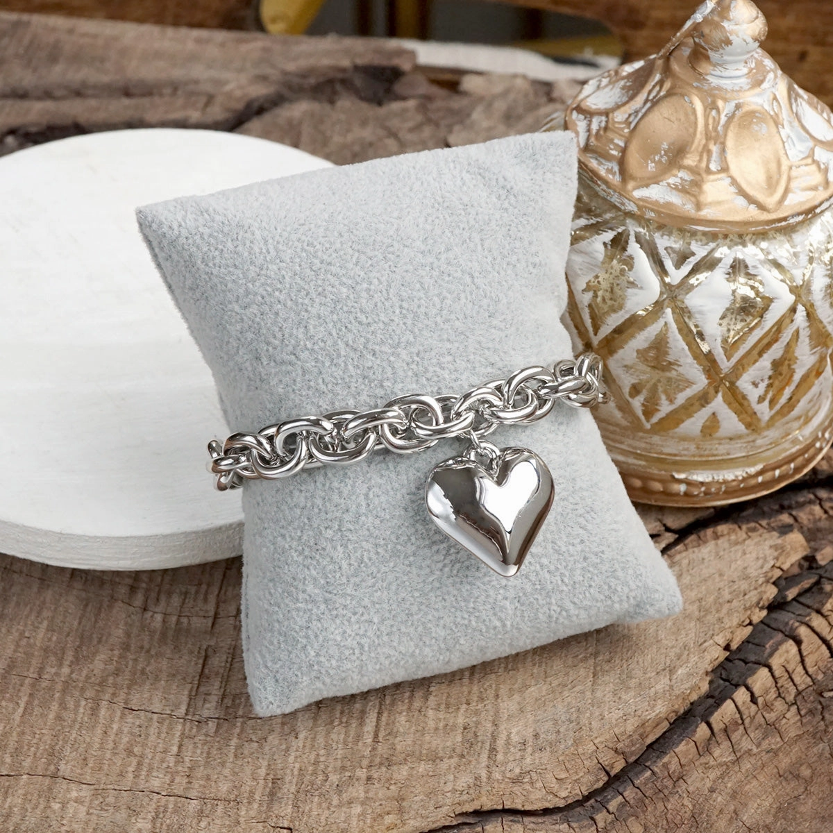 Favorable Combinations Now Showing Heartfelt Chain ?C Puffy Heart & Chunky Stretch Bracelet