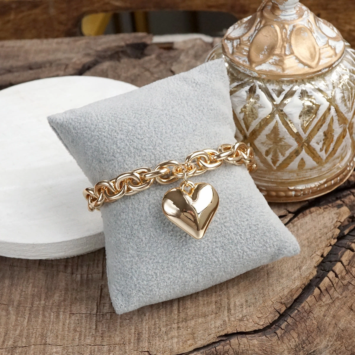 Unbeatable Price Heartfelt Chain ?C Puffy Heart & Chunky Stretch Bracelet