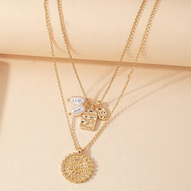 European and American INS Style Pearl Necklace with Double-Layer Hang Tag