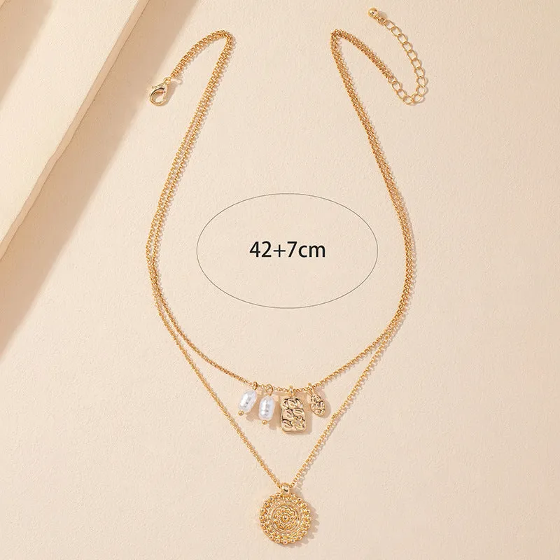 European and American INS Style Pearl Necklace with Double-Layer Hang Tag