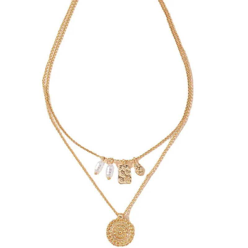 European and American INS Style Pearl Necklace with Double-Layer Hang Tag