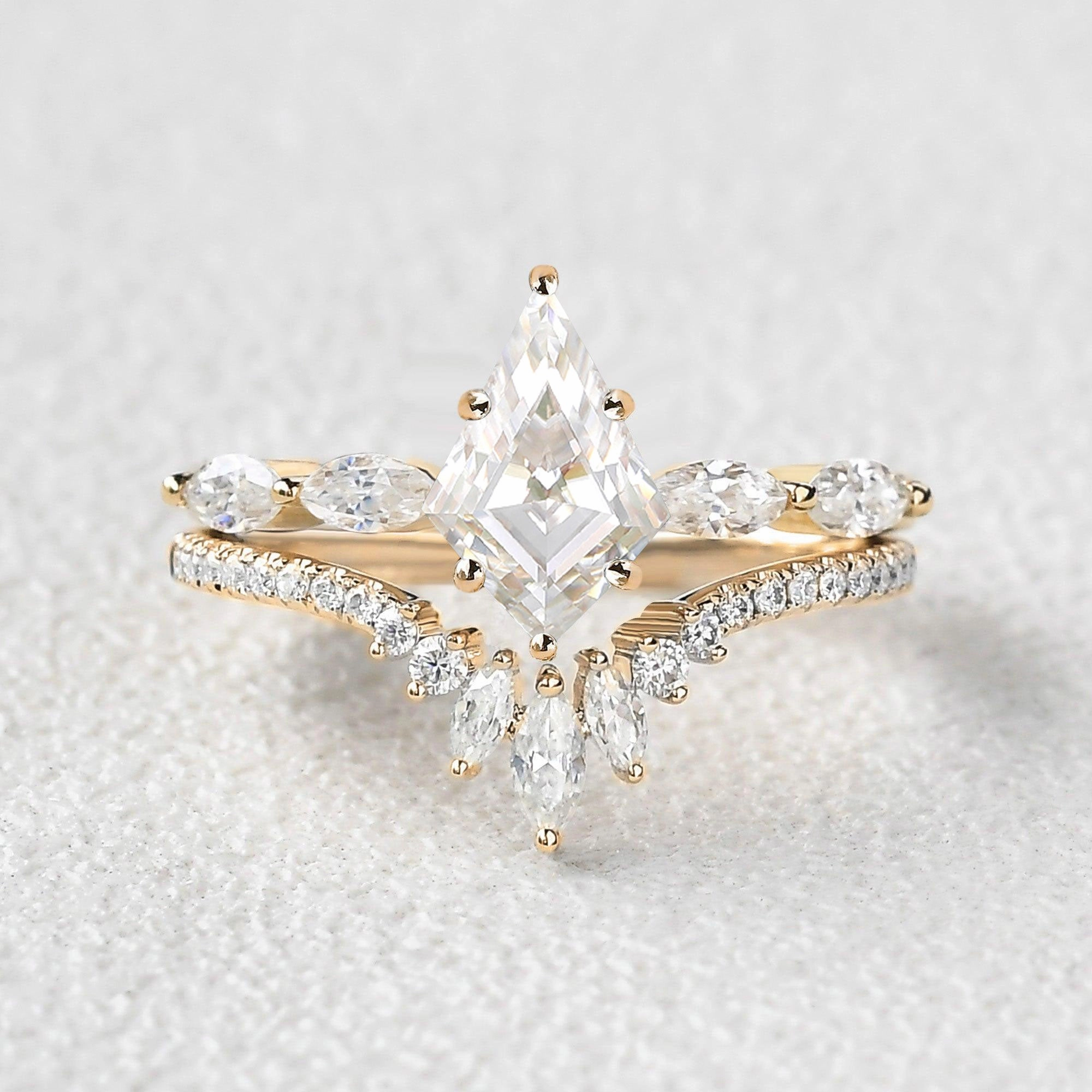 Graceful Beauty Versatile Look Marquise Staccato Kite Cut Moissanite Engagement Ring Set 2pcs