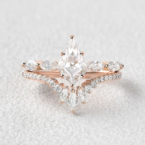 Marquise Staccato Kite Cut Moissanite Engagement Ring Set 2pcs Refined Pieces