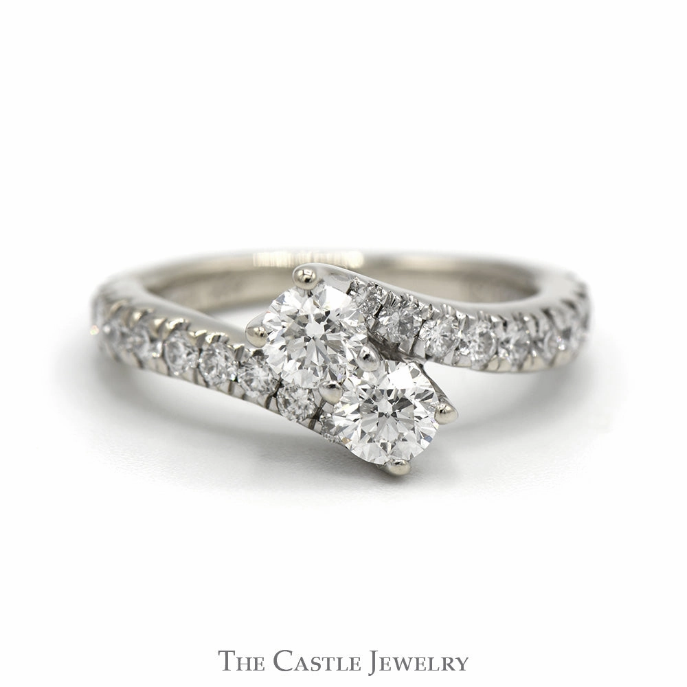 Ever Us Double Diamond Engagement Ring with Diamond Accented Bypass Sides in 14k White Gold Light Duty