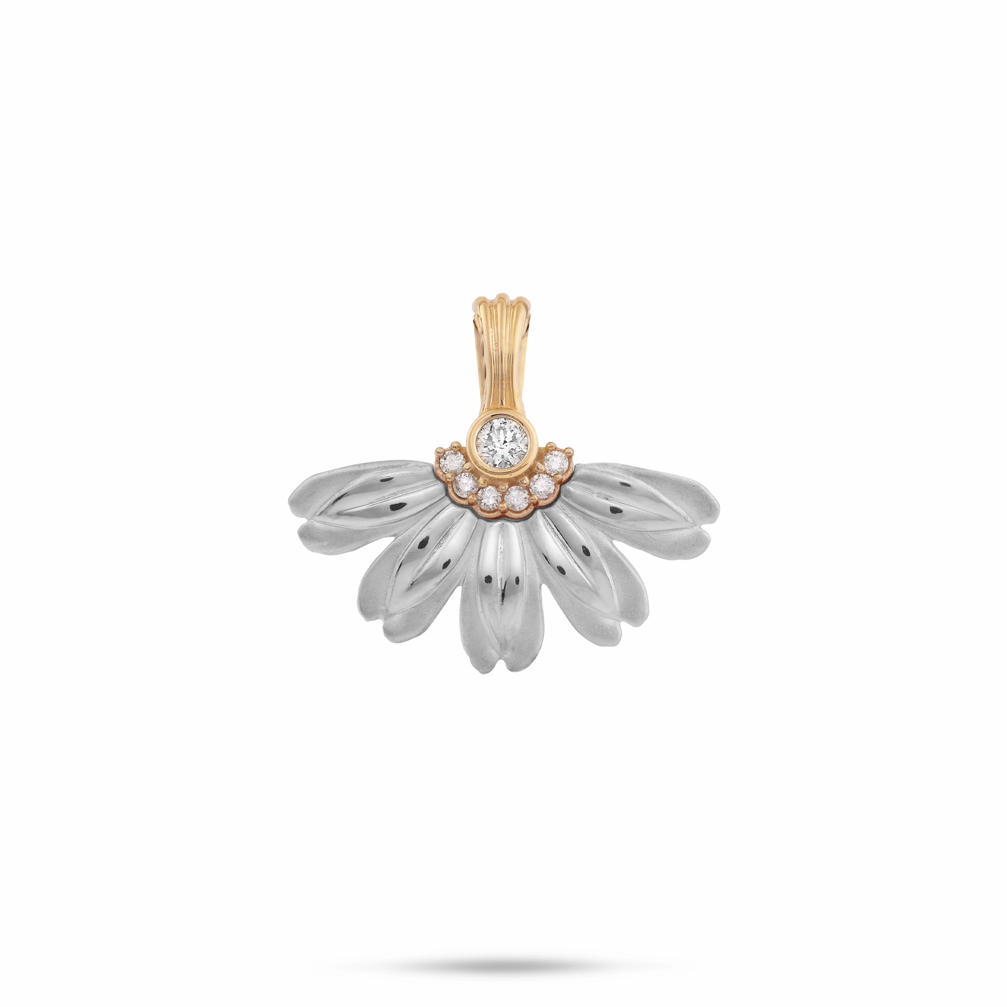 Stylish Craft Sophisticated Craft Beach Naupaka Pendant in Two Tone Gold with Diamonds - 20mm