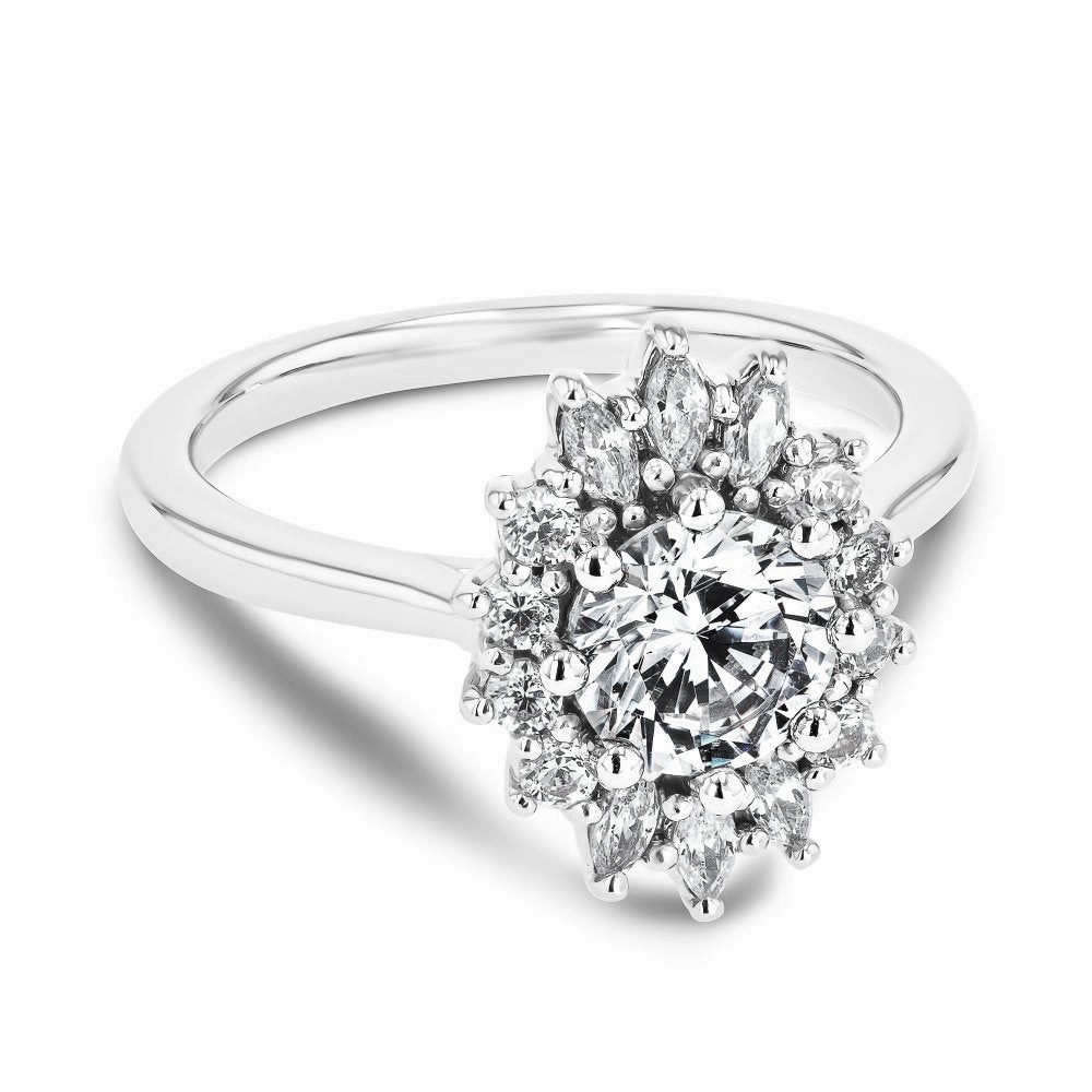 Affordable Craft Everly Round Lab Grown Diamond Sunburst Halo Engagement Ring
