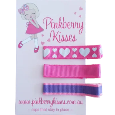 Everyday Non Slip Hair Clips - Hearts on pink