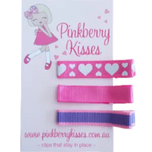 Everyday Non Slip Hair Clips - Hearts on pink