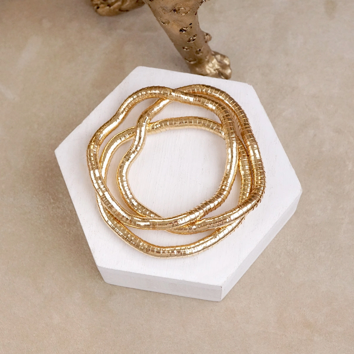 Progressive Style Handed Over Everyday Ease ?C Stretchy Trio Bracelet Set in Gold or Silver Tone