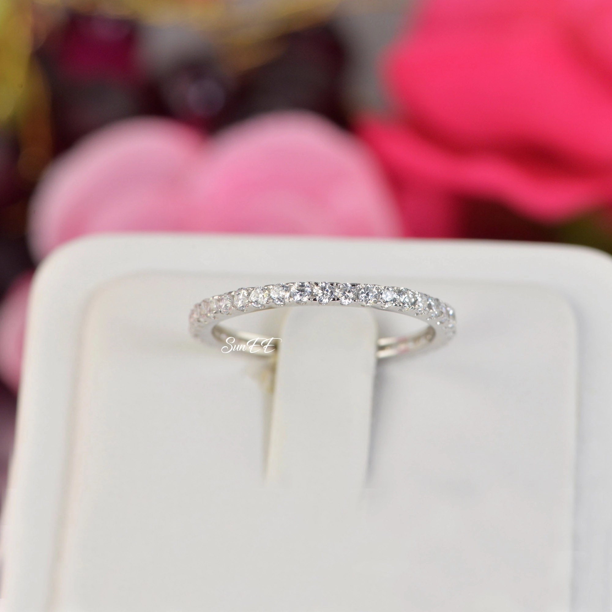 Quality Assurance Modern Appearance 2.14ct Art Deco & 2 Full Eternity Wedding Band Stack Promise Ring Diamond Simulated 925 Sterling Silver Anniversary Ring SKU:00193