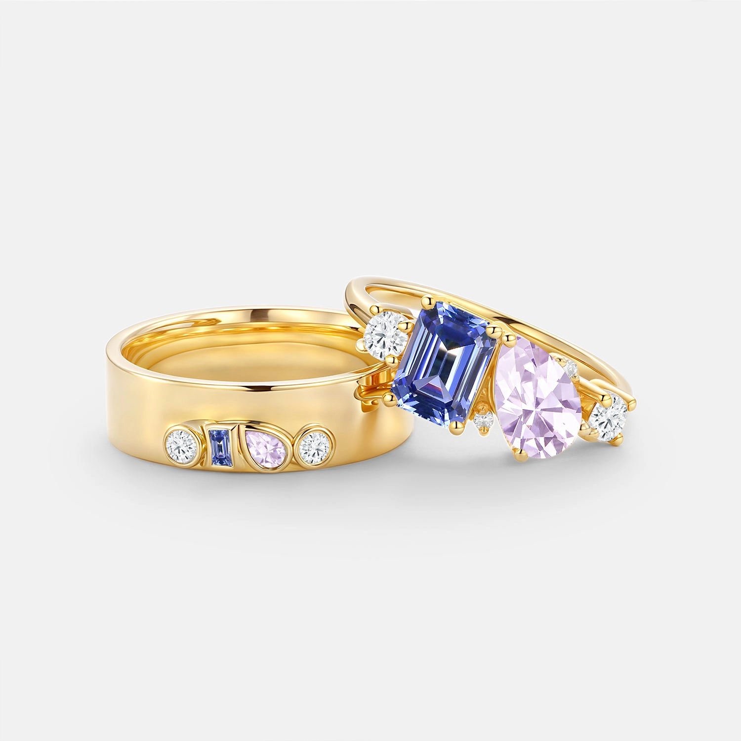 Radiant Highlight Timeless elegance Toi et Moi Lab Sapphire Couple Ring Set 2pcs - Duet