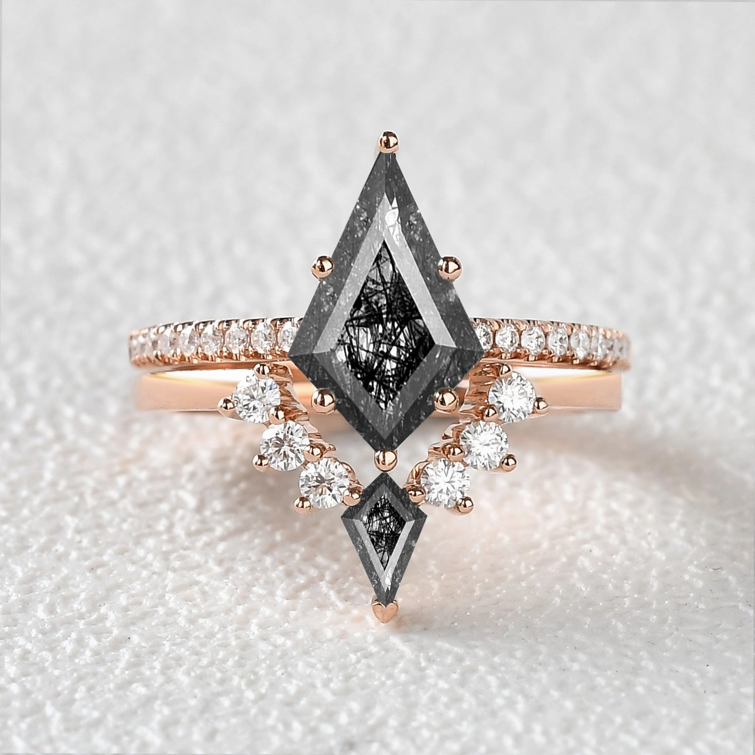 Refined Form Twin Flames - Women Unique Kite Moss Agate Engagement Ring Sets 2pcs - Karen