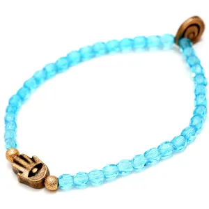 Evil Eye Hamsa Hand Charm Faceted Glass Bead Bracelet
