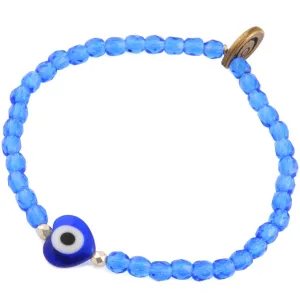 Evil Eye Heart Charm Faceted Glass Bead Bracelet
