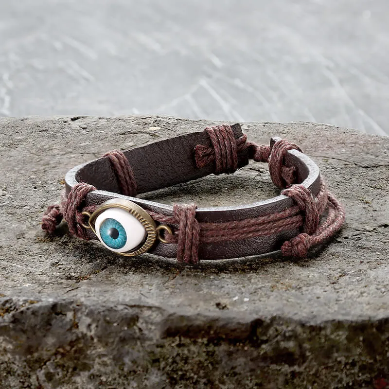 Evil Eye Leather Braided Bracelet
