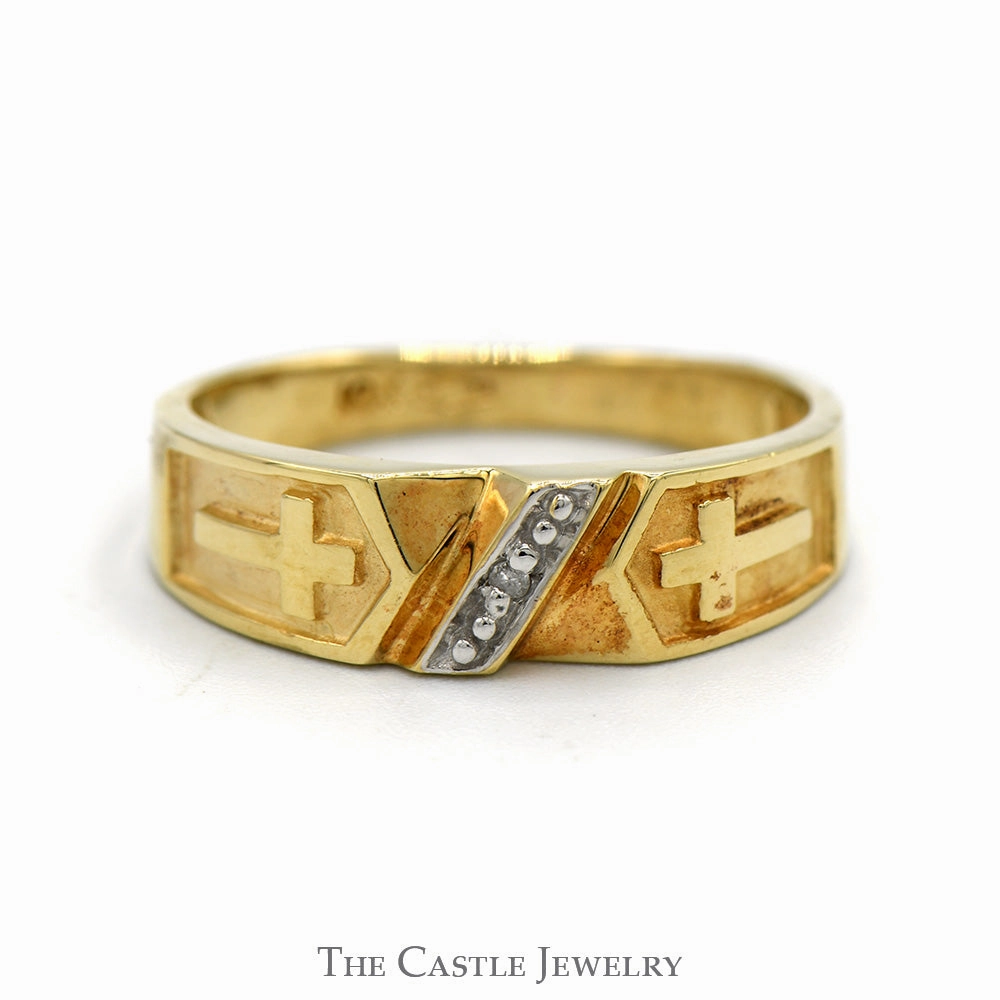 Cross Designed Band with Illusion Diamond Accent in 10k Yellow Gold Romantic Adornment