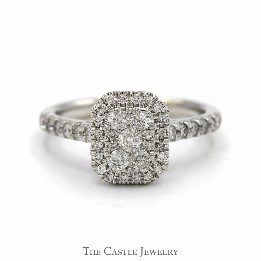 Rectangular Shaped Diamond Cluster Ring with Diamond Accented Sides in 10k White Gold Exclusive Accessory
