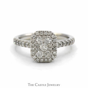 Rectangular Shaped Diamond Cluster Ring with Diamond Accented Sides in 10k White Gold Exclusive Accessory
