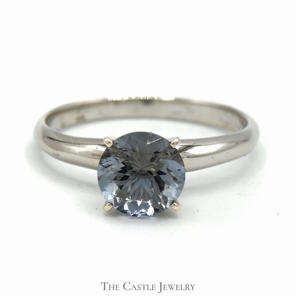 Round Mystic Topaz Solitaire Ring in 4 Prong 14k White Gold Setting Patterned Surface Dynamic Style