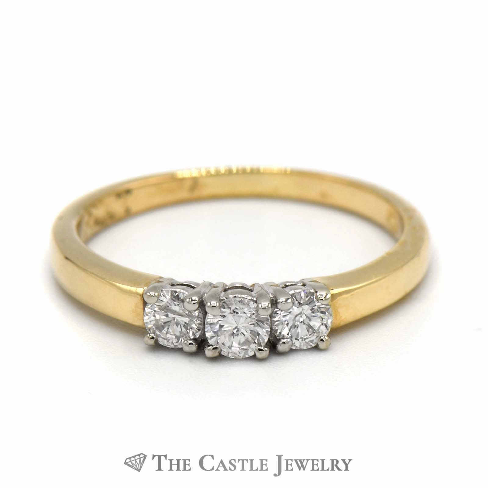 Lightweight Material Sturdy Expression 1/2cttw Three Stone Round Diamond Ring in 14k Yellow Gold